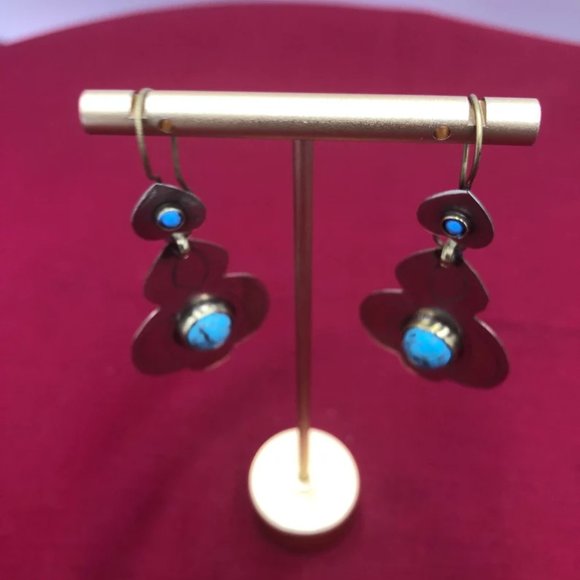 Turkman Style Tribal Dangling Earrings, Stones Antique Earrings, Kuchi Boho - Picture 2 of 6